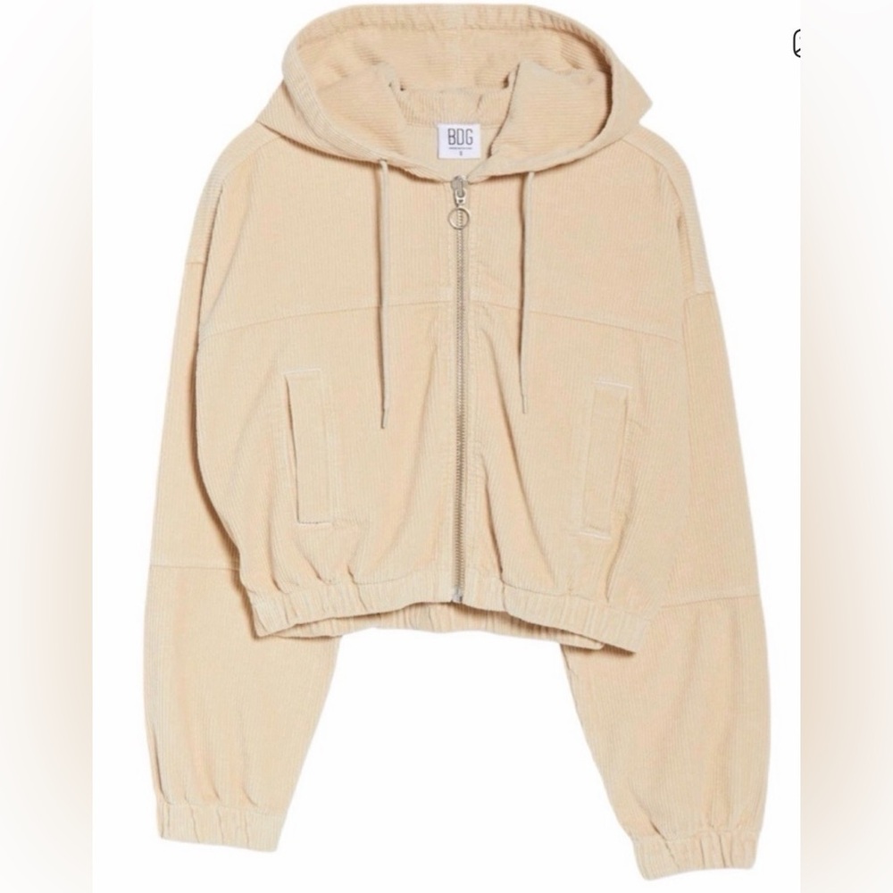 BDG ⭐️ Urban Outfitters Cream Corduroy Cropped Zip Hoodie Jacket Size Small ✨ - Picture 3 of 10